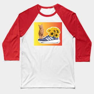 Cat Sunflower - Zine Culture Baseball T-Shirt